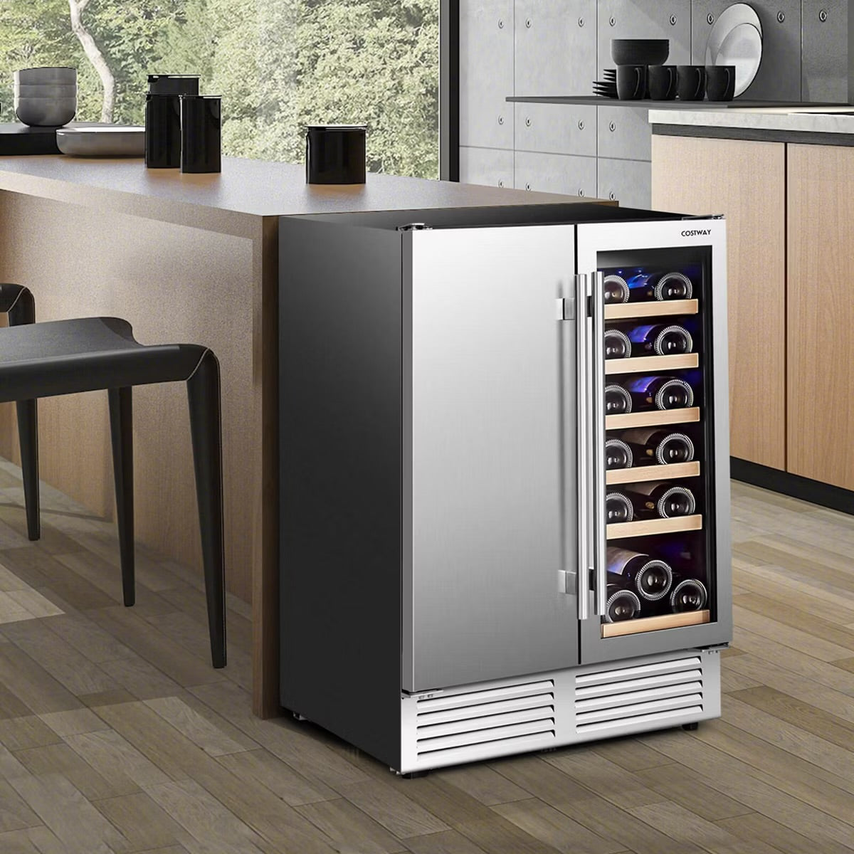 Costway 2-in-1 Beverage and Cooler Free-standing & Built-in Dual Zones Fridge