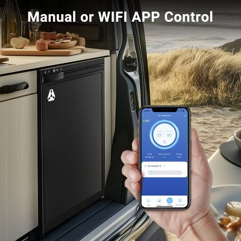 65L RV Refrigerator, 12 Volt Dual Zone Fridge and Freezer, WIFI APP Control Portable Fridge with Door Lock,3 levels (H/M/L) of battery protection