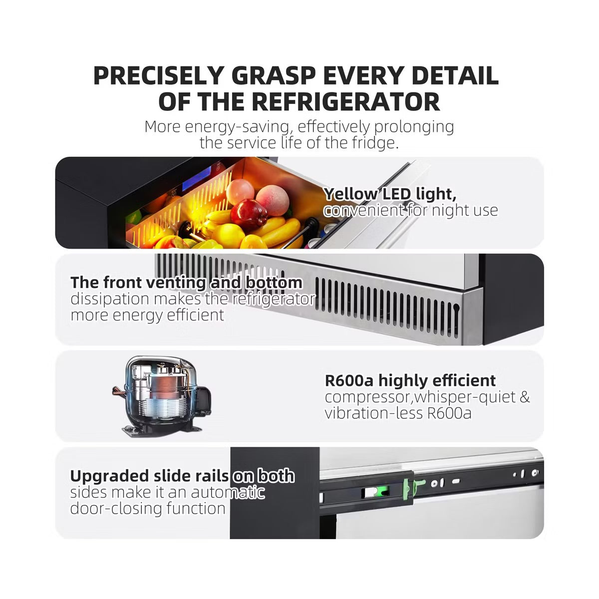 24 Inch Outdoor Drawer Fridge, Counter Double Drawer Beverage Refrigerator
