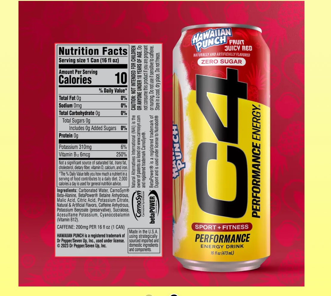 C4 Energy Zero Sugar Hawaiian Punch 16oz Can