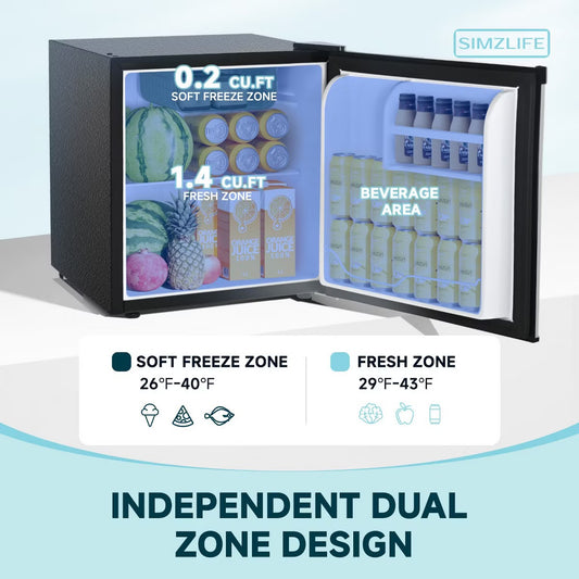 Simzlife 1.6 Cu.Ft. Mini Fridge with Freezer,Single Door Compact Refrigerator