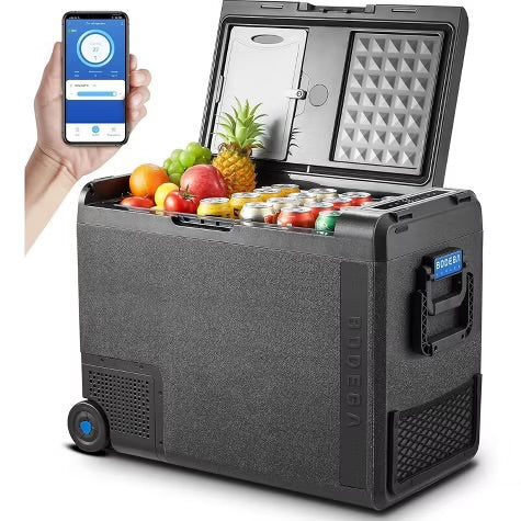 12 Volt Car Fridge,61 Quarts (58L),APP control,-4℉-68℉,Low noise cooler,H/M/L protection system,Cup slots design,Battery Protection,Two-way cover