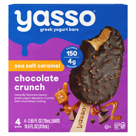 Yasso Dipped Greek Yogurt Bars Sea Salt Caramel Chocolate Crunch - 4 ct