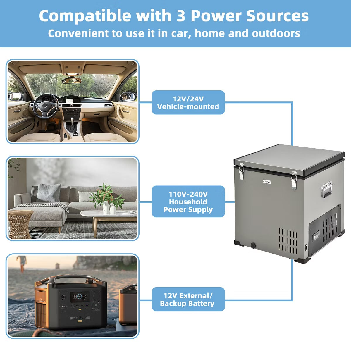 Costway 68 Quart Car Refrigerator 12V Portable Car Freezer Fridge w/DC & AC Adapter
