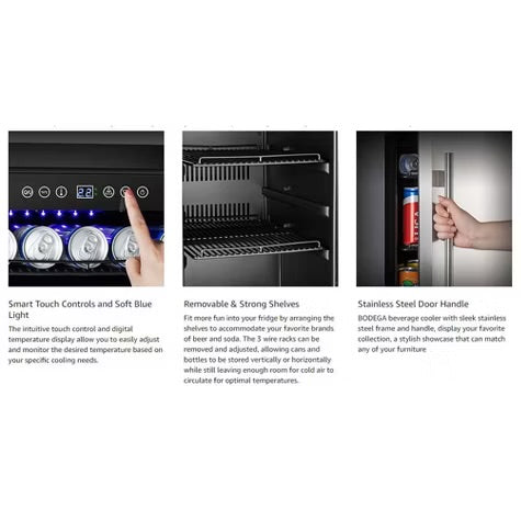 15-inch fridge,100 Cans,304 Stainless Steel Door,LED light,Adjustable shelves,Quiet Compressor,Smart digital control cooler,Automatic defrosting