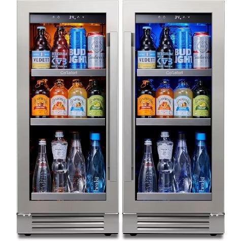 Ca'Lefort Dual 15" Single Zone Beverage Refrigerator Cooler Combo - 30 Inch Beverage Fridge Glass Door Built-in or Freestanding for Home/Kitchen