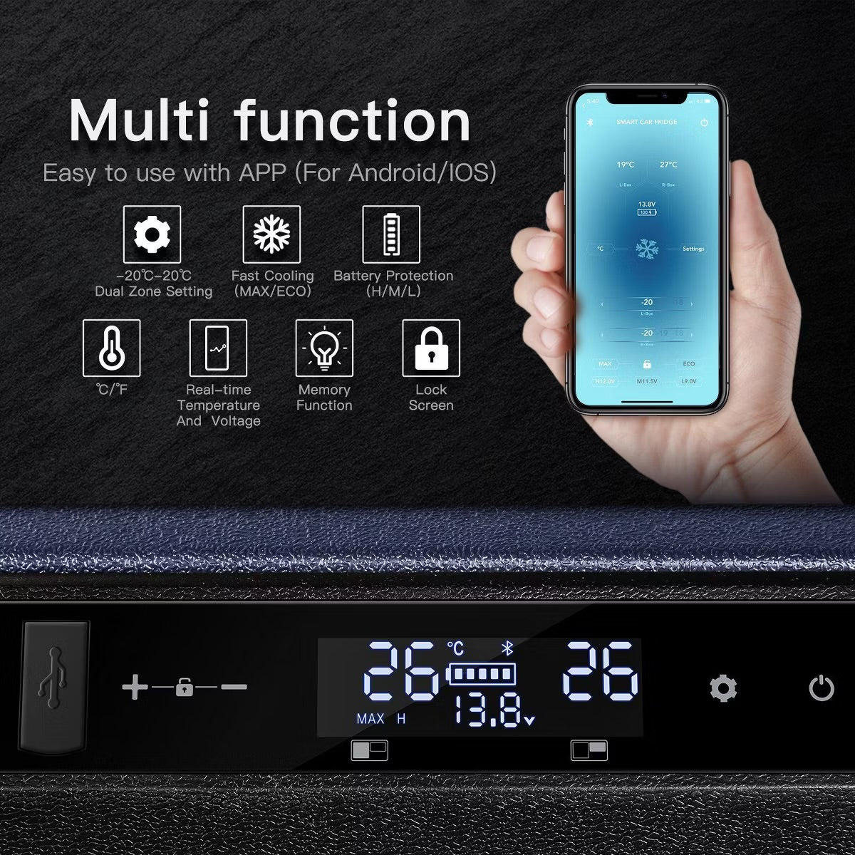 12 Volt Car Refrigerator, Portable Freezer Dual Zone APP Control, 52 Cans Fridge 12/24V DC and 100-240V AC