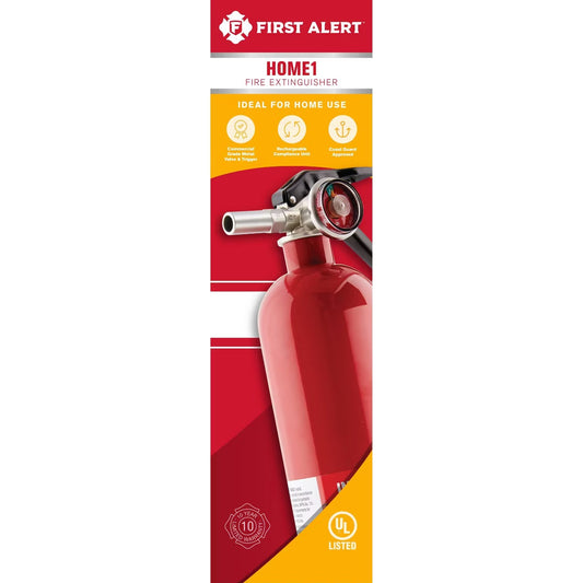 First Alert HOME1 Multipurpose ABC Rechargeable Fire Extinguisher: Steel, 10-Year Warranty, Meets OSHA, UL 1-A:10:BC, Red