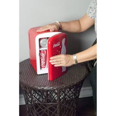 Coca-Cola Polar Bear 4L Cooler/Warmer 12V DC 110V AC Mini Fridge - Red: Thermoelectric Dorm Refrigerator, 6 Can Capacity