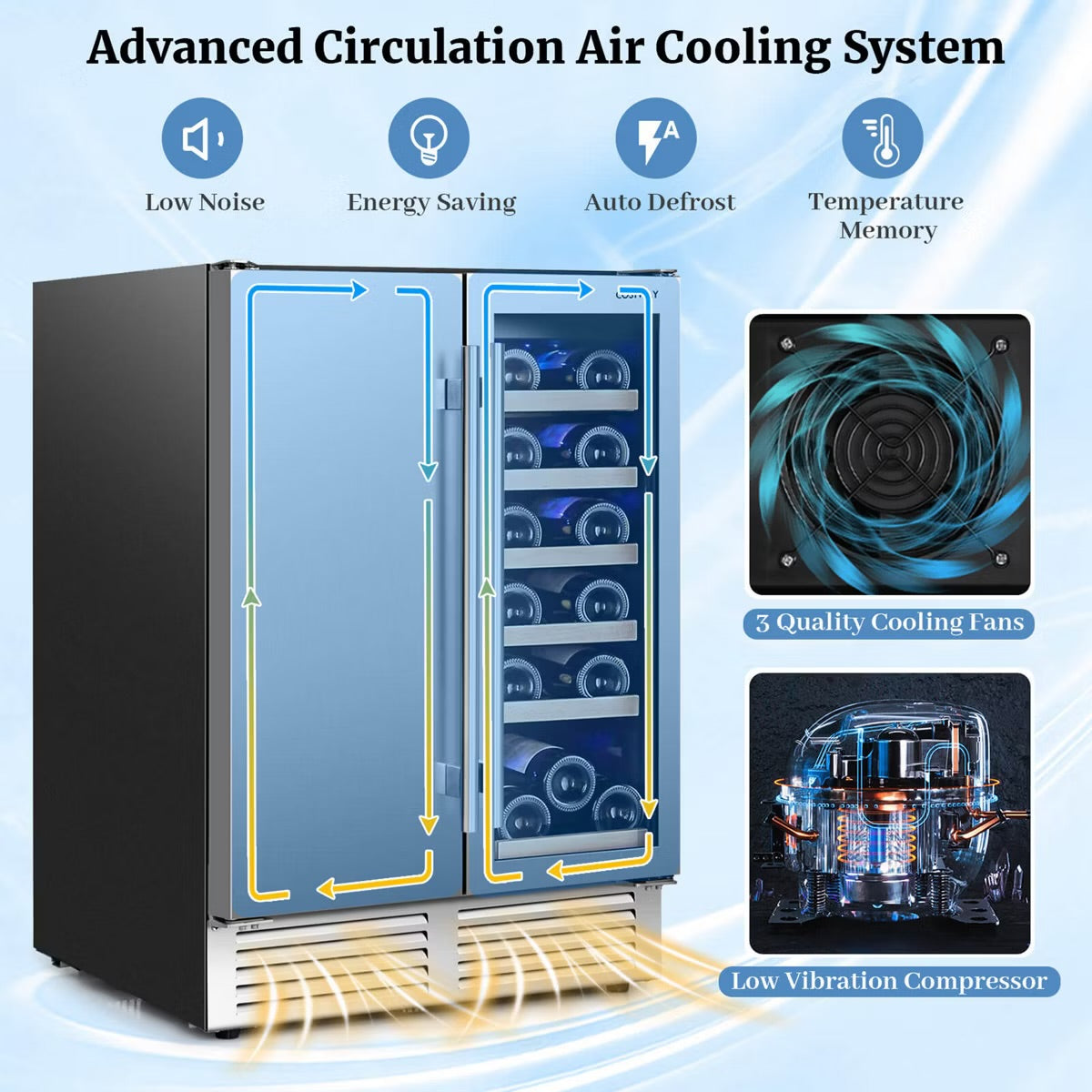 Costway 2-in-1 Beverage and Cooler Free-standing & Built-in Dual Zones Fridge