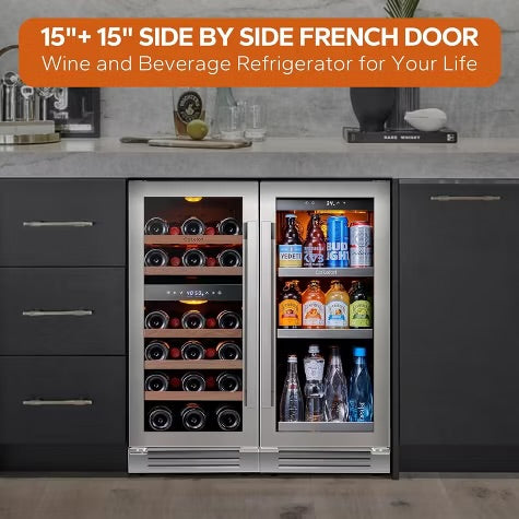 Ca'Lefort 15" Wine and Beverage Fridge Cooler Combo, Hold 80 Cans and 28 Bottles Freestanding & Built-in for Kitchen Office