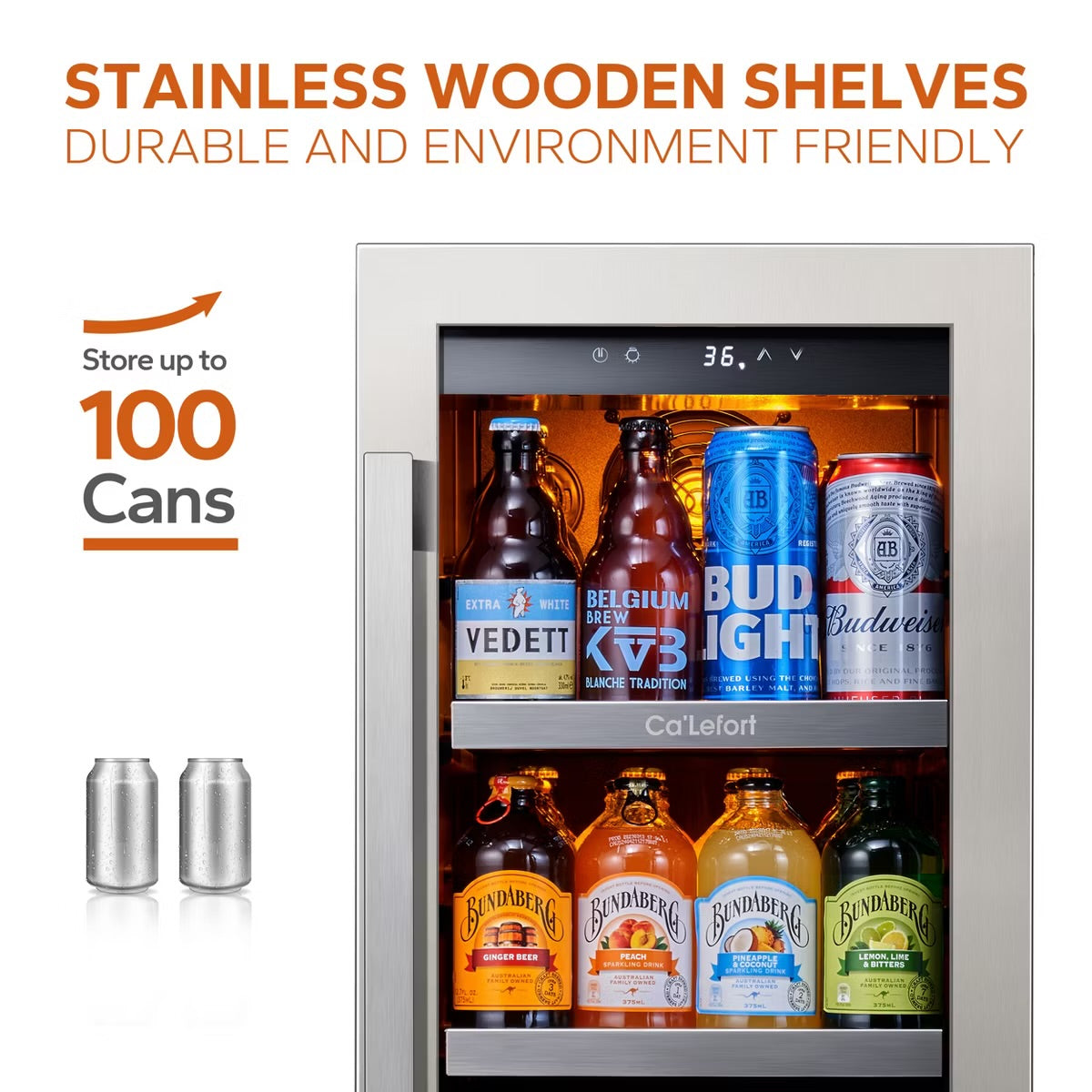 Ca'Lefort Beverage Cooler Refrigerator Soda Drink Mini Fridge 15 in. 100 Cans (12 oz.), Built-in or Freestanding Frost-Free