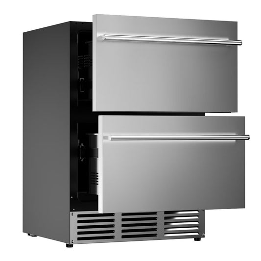 Simzlife 4.9 Cu.ft/180 Cans Mini Beverage Refrigerator, Double Drawer, Movable Grid Organizer, Freestanding Fridge, LED Light, Stainless Steel, Silver