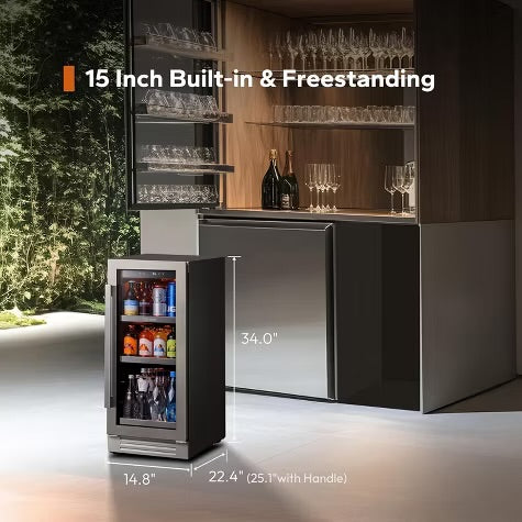 Ca'Lefort Dual 15" Single Zone Beverage Refrigerator Cooler Combo - 30 Inch Beverage Fridge Glass Door Built-in or Freestanding for Home/Kitchen
