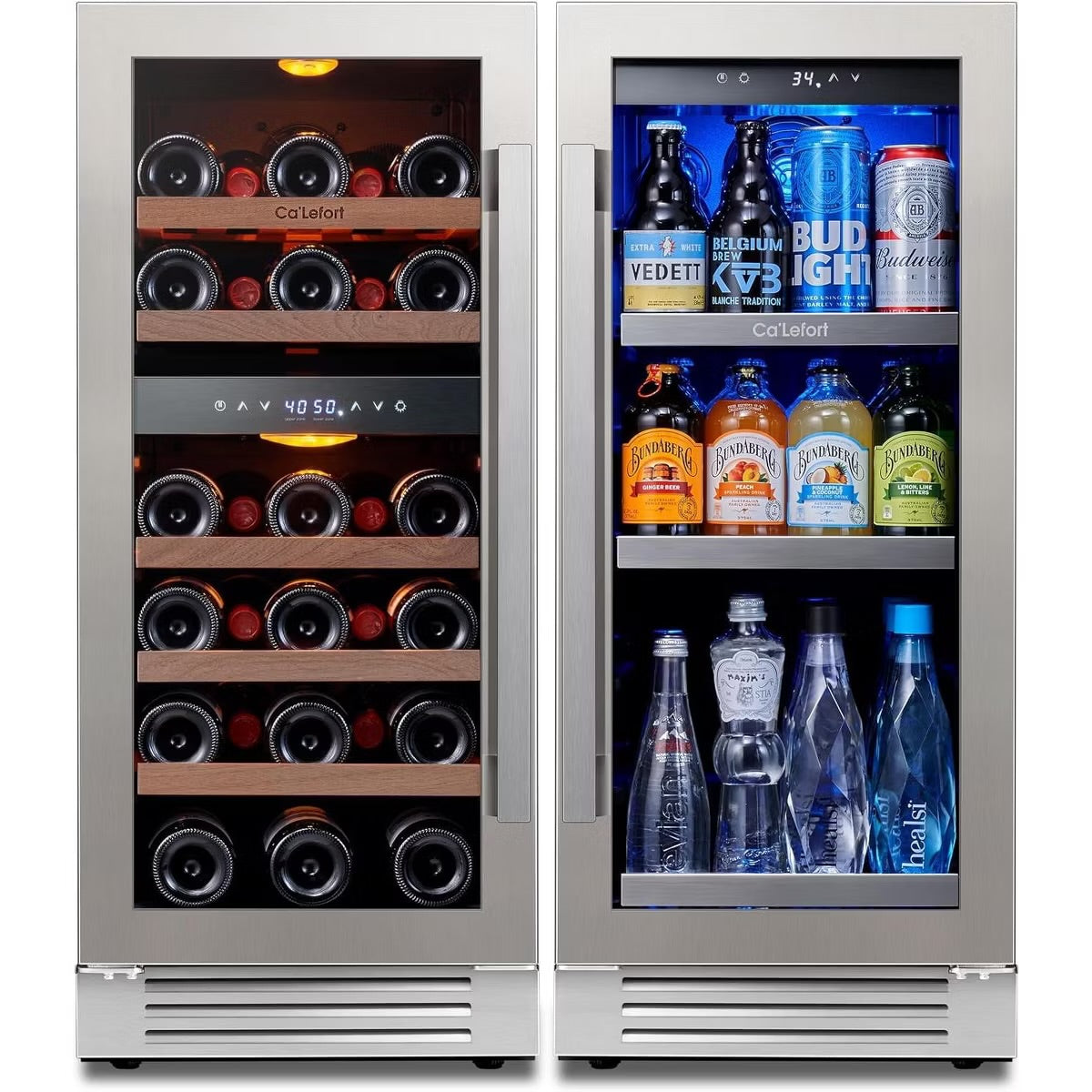 Ca'Lefort 15" Wine and Beverage Fridge Cooler Combo, Hold 80 Cans and 28 Bottles Freestanding & Built-in for Kitchen Office