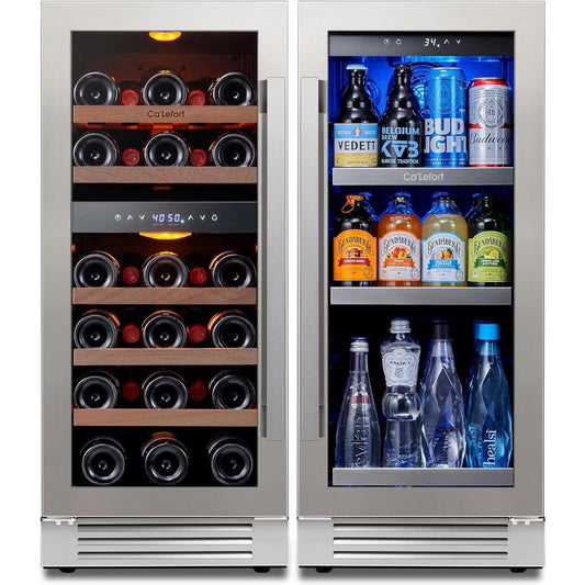 Ca'Lefort 15" Wine and Beverage Fridge Cooler Combo, Hold 80 Cans and 28 Bottles Freestanding & Built-in for Kitchen Office