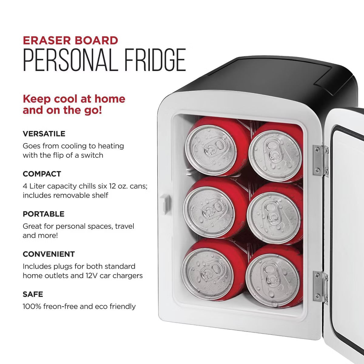 Chefman Portable 6-Can Mini Fridge with Dry Erase Door - Black