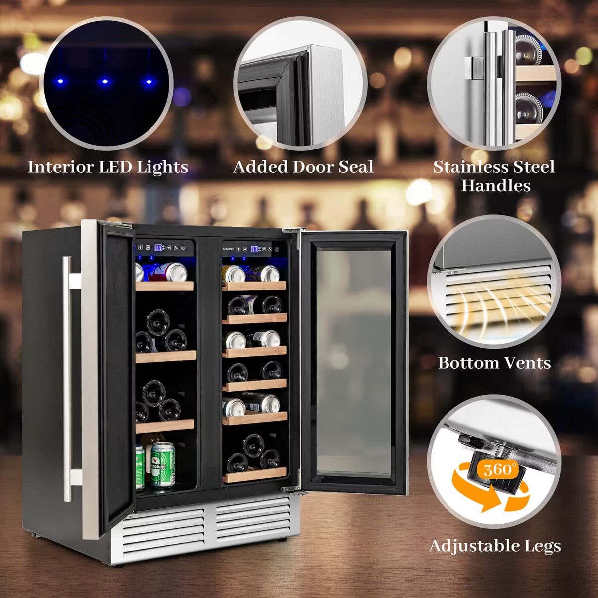 Costway 2-in-1 Beverage and Cooler Free-standing & Built-in Dual Zones Fridge