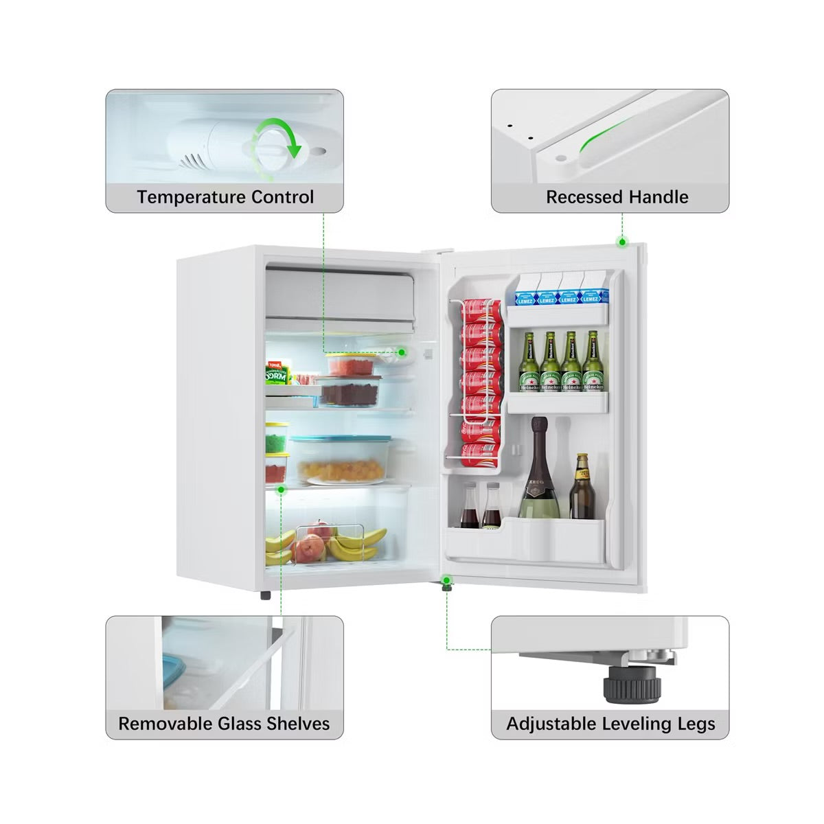 4.3 Cu.Ft Mini Fridge with Freezer, Single Door Mini Fridge, 7 Settings Temperature Adjustable