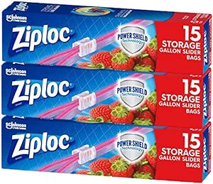 Ziploc Slider Storage Bags Gallon, 15 Count (Pack of 3)