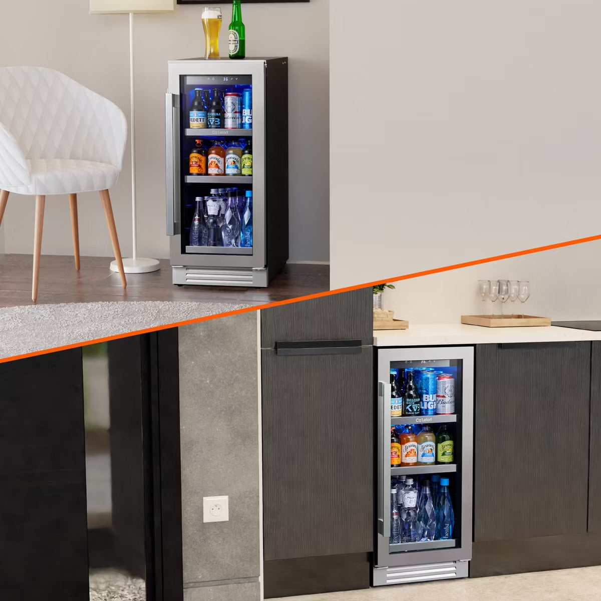 Ca'Lefort Beverage Cooler Refrigerator Soda Drink Mini Fridge 15 in. 100 Cans (12 oz.), Built-in or Freestanding Frost-Free