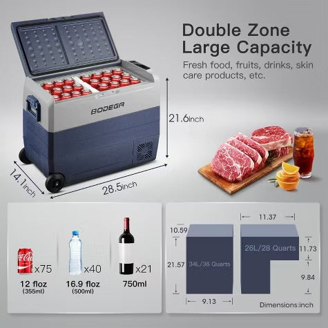 12 Volt Car Refrigerator, Portable Freezer with Dual Zone WIFI APP Control, 12/24V DC and 100-240V AC