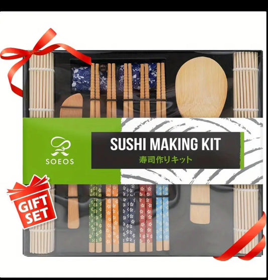 Soeos Beginner Sushi Making Kit, Sushi Making Kit for Beginners with 2 Sushi Rolling Mats, 5 Pairs Chopsticks, 1 Paddle, 1 Spreader, 1 Bag, Sushi Making Kit Gift Set, Sushi Maker Kit