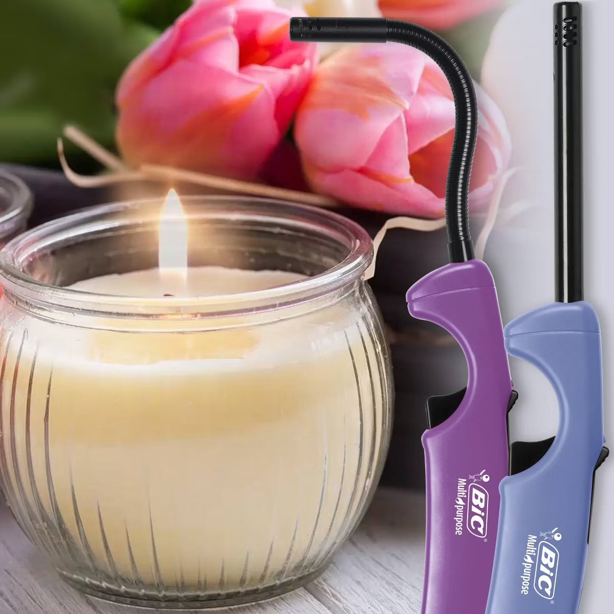 2pk Combo Candle Edition Multi-Purpose & Flex Wand Lighter Blue/Purple - BiC: Safe, Child-Resistant, Butane Power