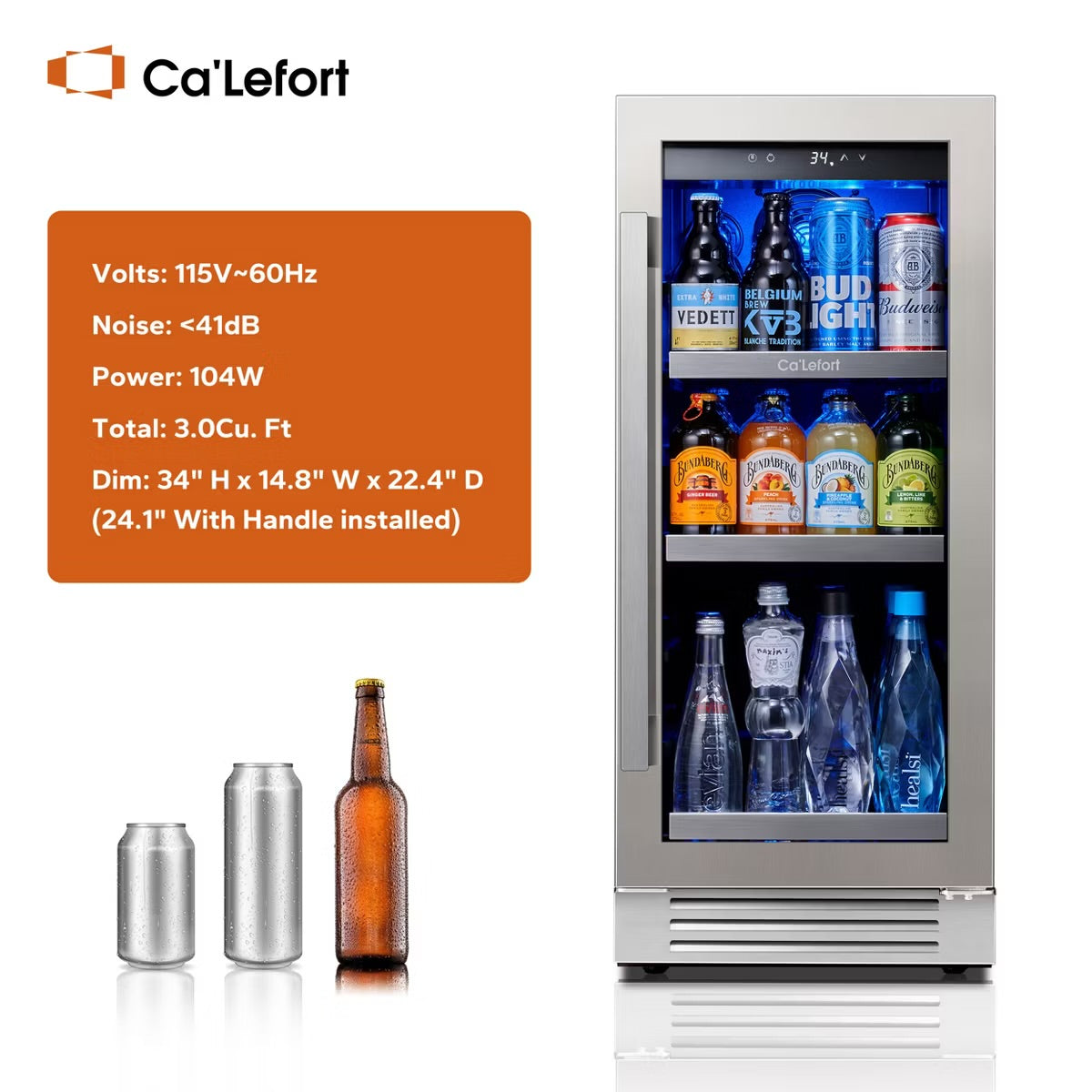 Ca'Lefort Beverage Cooler Refrigerator Soda Drink Mini Fridge 15 in. 100 Cans (12 oz.), Built-in or Freestanding Frost-Free