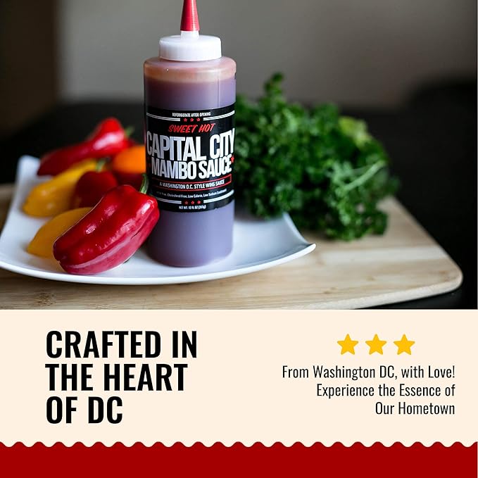 Capital City Mambo Sauce Sweet Hot & Mild Variety 2pk | Washington DC Wing Sauces | Perfect Condiment Topping for Wings, Chicken, Pork, Beef, Seafood, Burgers, Rice or Noodles | 12 oz Bottles (2 Pack)