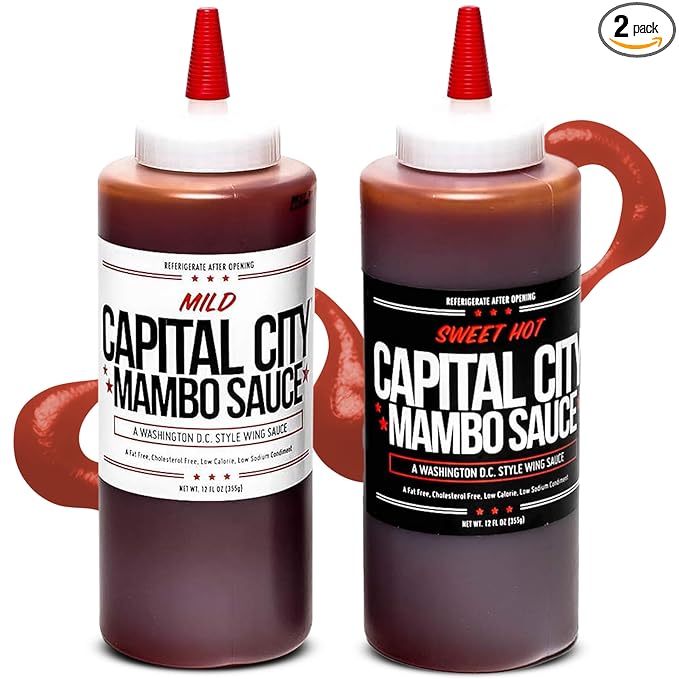 Capital City Mambo Sauce Sweet Hot & Mild Variety 2pk | Washington DC Wing Sauces | Perfect Condiment Topping for Wings, Chicken, Pork, Beef, Seafood, Burgers, Rice or Noodles | 12 oz Bottles (2 Pack)