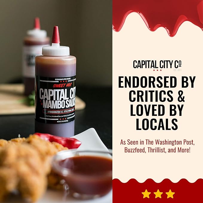 Capital City Mambo Sauce Sweet Hot & Mild Variety 2pk | Washington DC Wing Sauces | Perfect Condiment Topping for Wings, Chicken, Pork, Beef, Seafood, Burgers, Rice or Noodles | 12 oz Bottles (2 Pack)