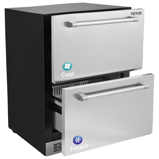 VEVOR 24 inch Undercounter Refrigerator, 2 Drawer Refrigerator with Different Temperature, 4.87 Cu.ft, Waterproof Under Counter Freezer Fridge