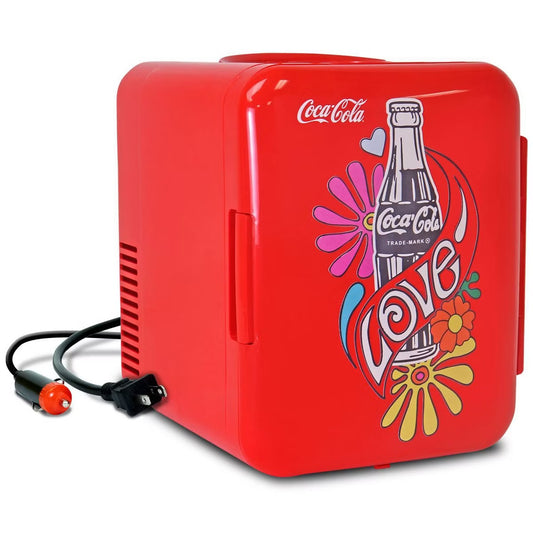 Coca-Cola Love 1971 Series 4L Cooler/Warmer 12V DC 110V AC Mini Fridge: Desktop Coke Fridge, Countertop, 6 Can Capacity