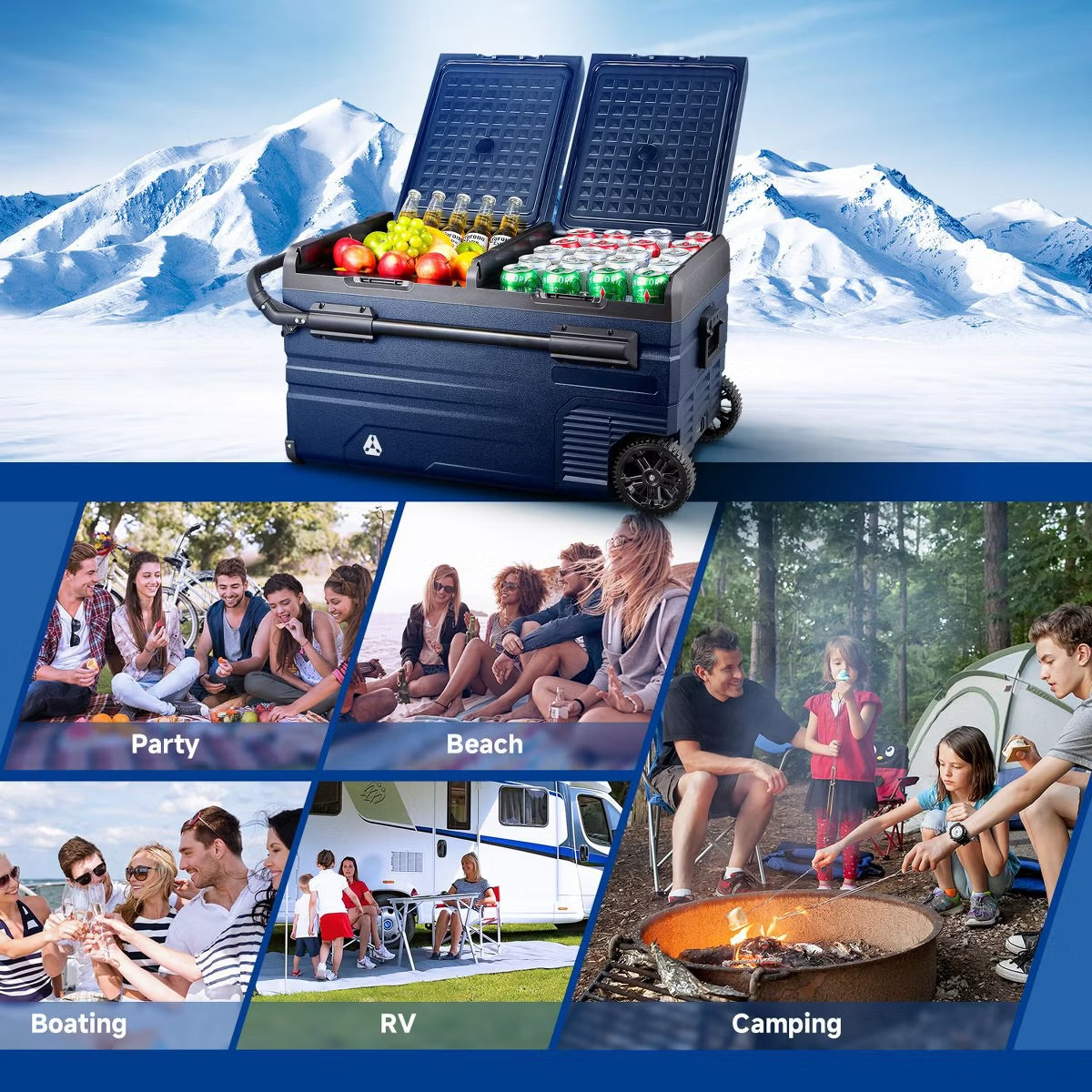 12 Volt Car Refrigerator, Portable Freezer Dual Zone APP Control, 52 Cans Fridge 12/24V DC and 100-240V AC