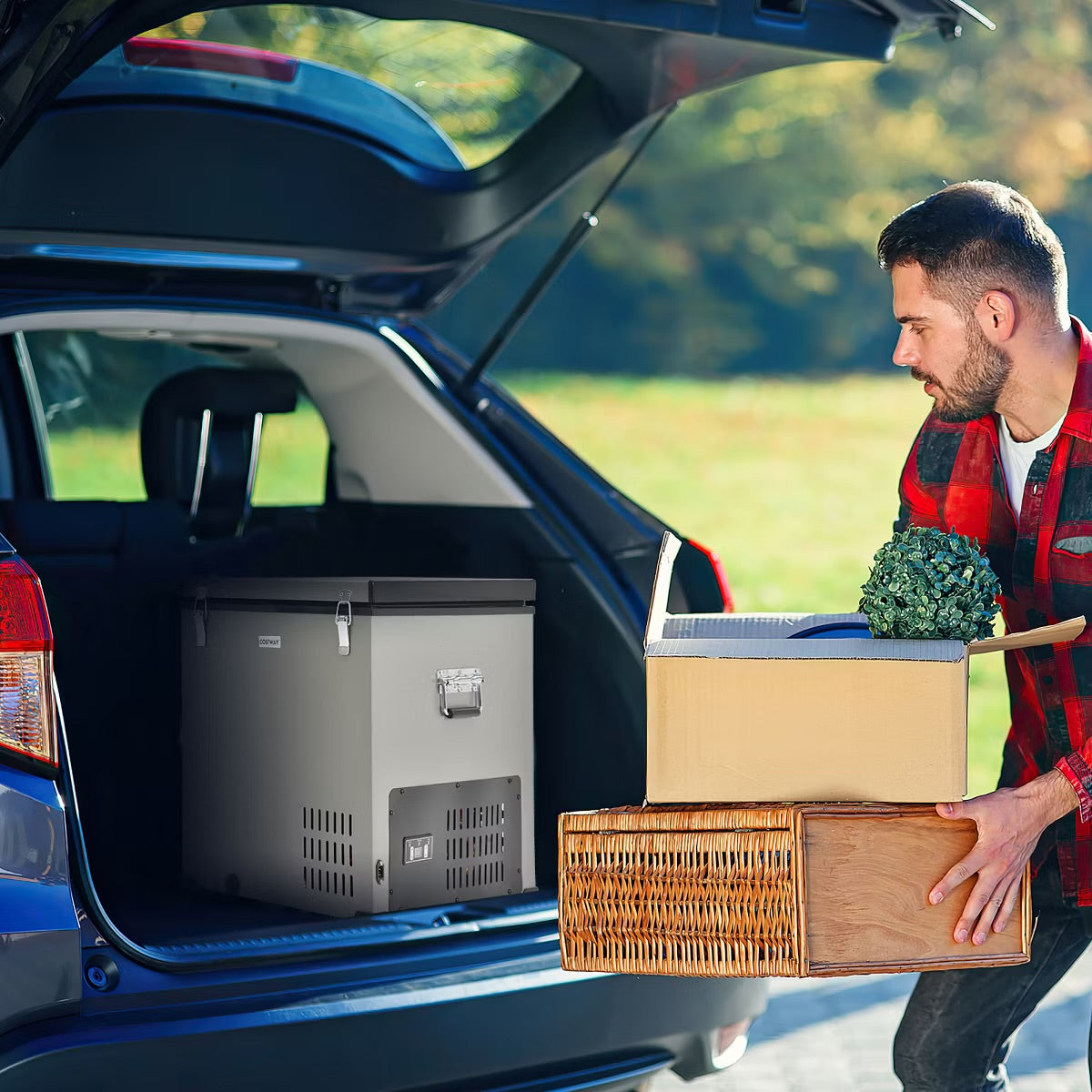 Costway 68 Quart Car Refrigerator 12V Portable Car Freezer Fridge w/DC & AC Adapter