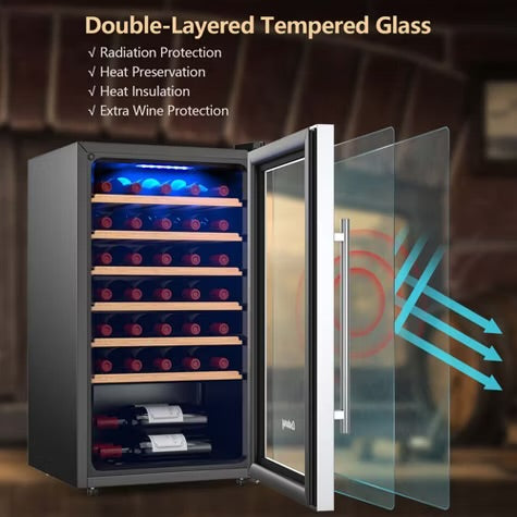 Costway 20 Inch Cooler Refrigerator for 33 Bottles with Tempered Glass Door