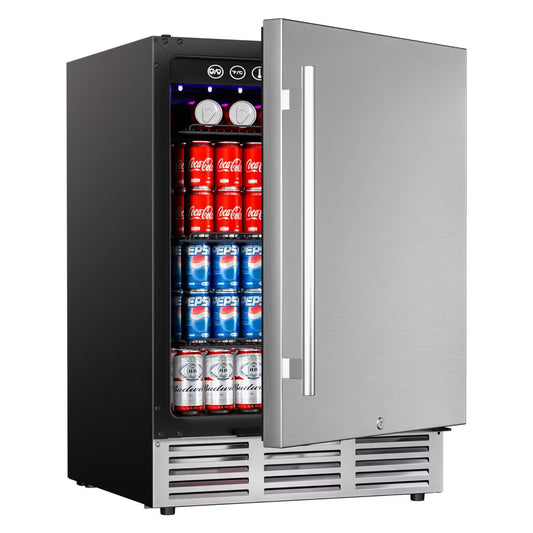 Simzlife 5.3 Cu.ft/180 Cans Mini Beverage Refrigerator, Undercounter Portable Fridge with Removable Shelves & LED Light, Stainless Steel, Silver