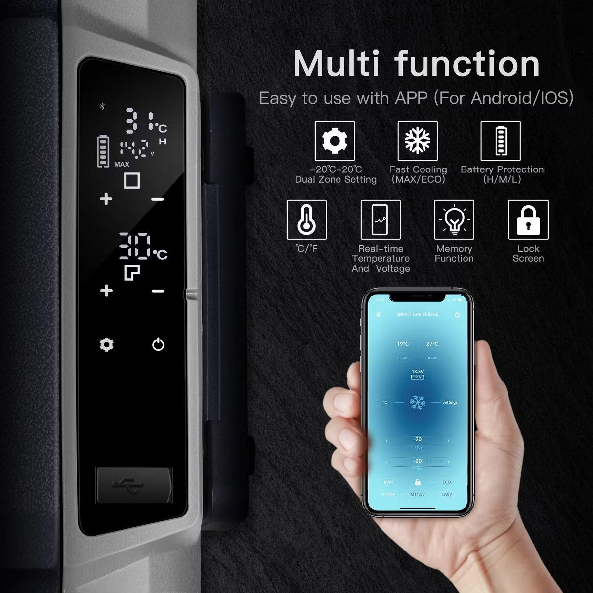 12 Volt Car Refrigerator, Portable Freezer with Dual Zone WIFI APP Control, 12/24V DC and 100-240V AC