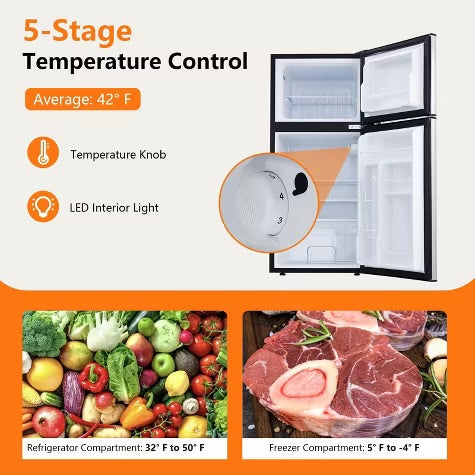 4.5 Cu.Ft Mini Fridge with Freezer – Double-Door Compact Refrigerator w/ 5-Temp Adjustable Thermostat