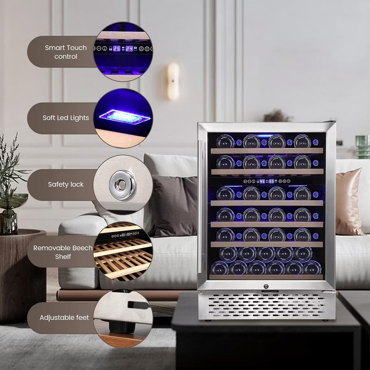 Wine Cooler Refrigerator 2 Zone Glass Door Fridge Touch Control