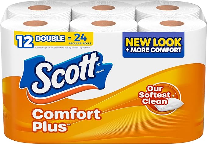Scott ComfortPlus Toilet Paper, 12 Double Rolls, 231 Sheets per Roll, Septic-Safe, 1-Ply Toilet Tissue, 12 Count (Pack of 1)
