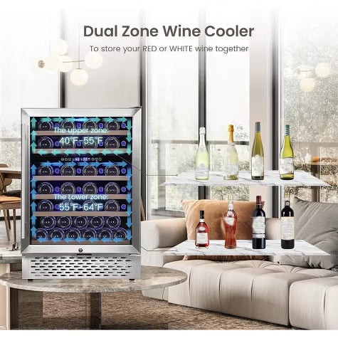 Wine Cooler Refrigerator 2 Zone Glass Door Fridge Touch Control