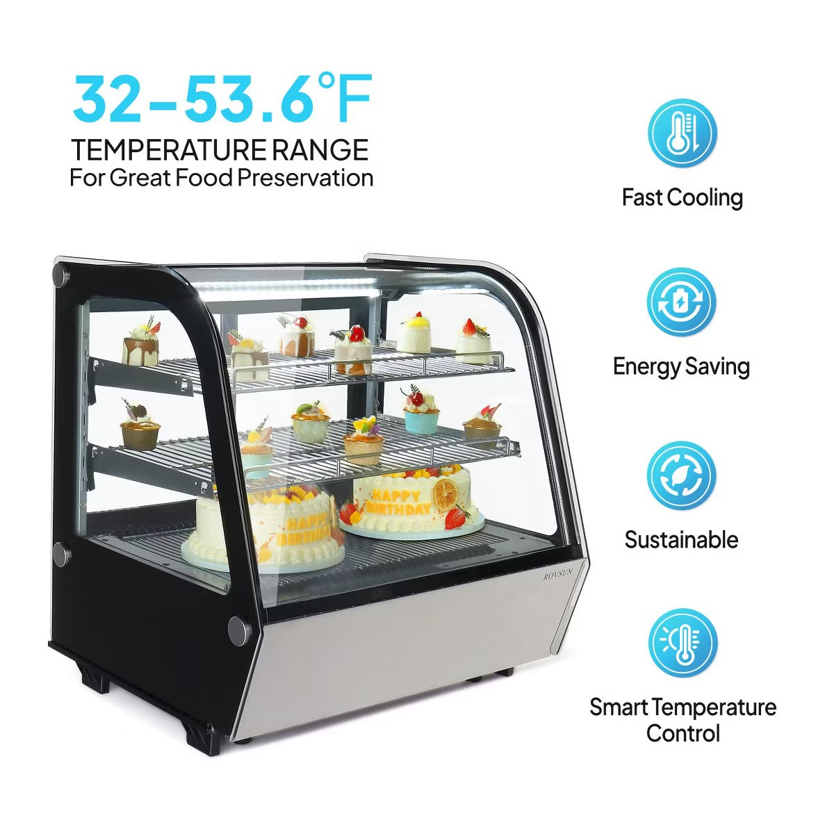 ROVSUN 4.2 Cu.Ft Refrigerator Display Case ETL Certified, Commercial Countertop Refrigerated Display with LED Air-cooling Auto Defrost Sliding Doors