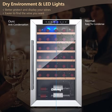 Costway 20 Inch Cooler Refrigerator for 33 Bottles with Tempered Glass Door