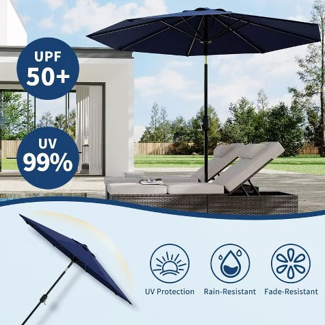 9' Outdoor Patio Umbrella, Outdoor Table Umbrella, Yard Umbrella, Market Umbrella with 8 Sturdy Ribs, Push Button Tilt and Crank