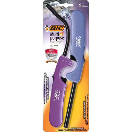 2pk Combo Candle Edition Multi-Purpose & Flex Wand Lighter Blue/Purple - BiC: Safe, Child-Resistant, Butane Power