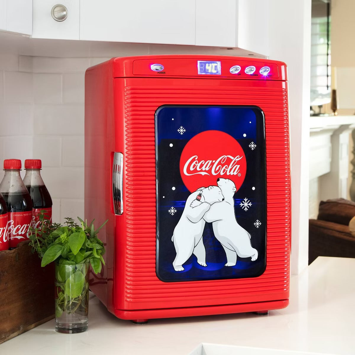 Coca-Cola Polar Bear 28 Can Cooler/Warmer 12V DC 110V AC Mini Fridge - Red: Countertop Beverage Refrigerator, Thermoelectric