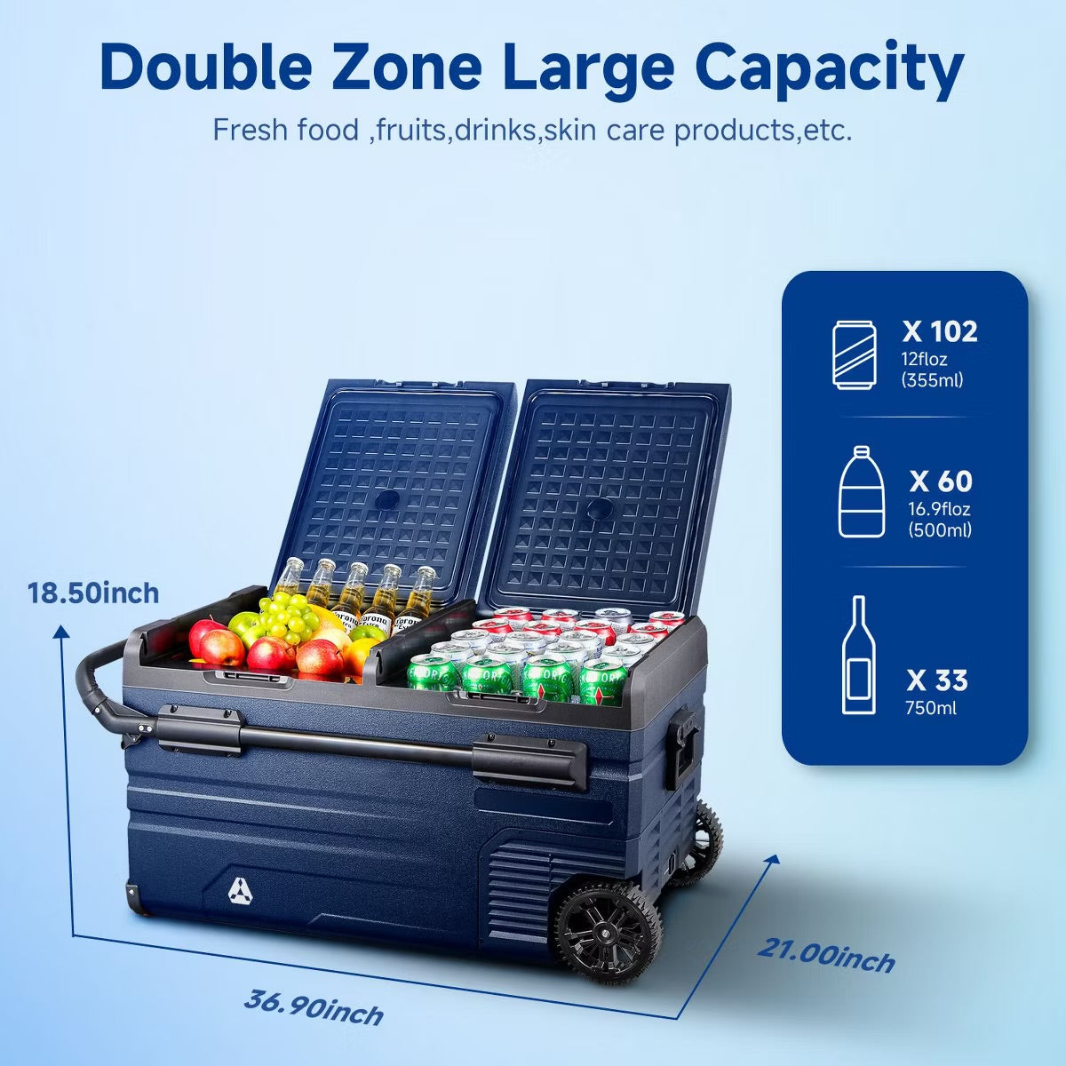 12 Volt Car Refrigerator, Portable Freezer Dual Zone APP Control, 52 Cans Fridge 12/24V DC and 100-240V AC