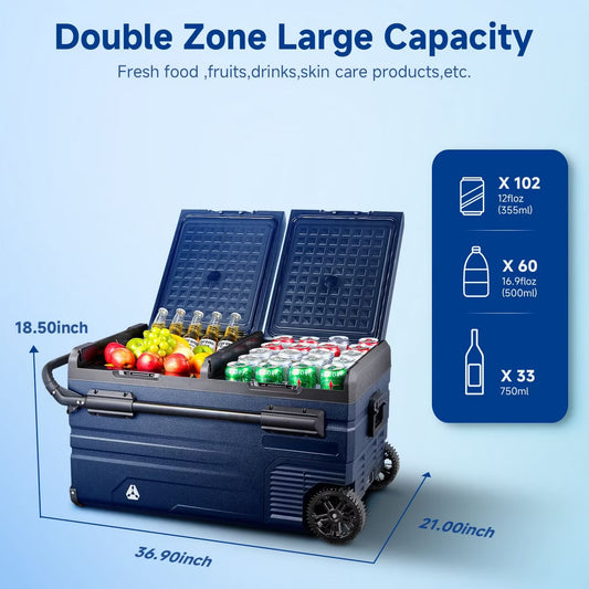 12 Volt Car Refrigerator, Portable Freezer Dual Zone APP Control, 52 Cans Fridge 12/24V DC and 100-240V AC